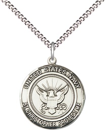 [1183SS6/18S] Sterling Silver Navy St Christopher Pendant on a 18 inch Light Rhodium Light Curb chain