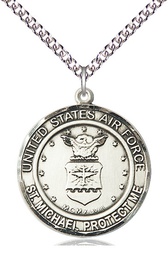 [1184SS1/24SS] Sterling Silver Air Force St Michael Pendant on a 24 inch Sterling Silver Heavy Curb chain