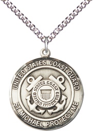 [1184SS3/24SS] Sterling Silver Coast Guard St Michael Pendant on a 24 inch Sterling Silver Heavy Curb chain