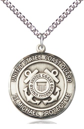 [1184SS3/24SS] Sterling Silver Coast Guard St Michael Pendant on a 24 inch Sterling Silver Heavy Curb chain
