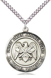 [1184SS5/24SS] Sterling Silver National Guard St Michael Pendant on a 24 inch Sterling Silver Heavy Curb chain