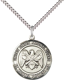 [1185SS5/18S] Sterling Silver National Guard St Michael Pendant on a 18 inch Light Rhodium Light Curb chain