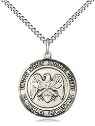 [1185SS5/18S] Sterling Silver National Guard St Michael Pendant on a 18 inch Light Rhodium Light Curb chain