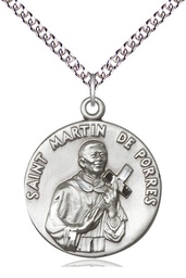 [1196SS/24SS] Sterling Silver Saint Martin de Porres Pendant on a 24 inch Sterling Silver Heavy Curb chain