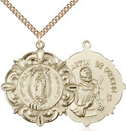 [1197GF/24GF] 14kt Gold Filled Our Lady of Guadalupe Pendant on a 24 inch Gold Filled Heavy Curb chain