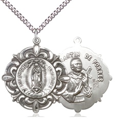 [1197SS/24SS] Sterling Silver Our Lady of Guadalupe Pendant on a 24 inch Sterling Silver Heavy Curb chain