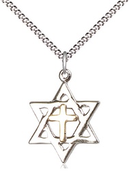 [1209GF/SS/18S] Two-Tone GF/SS Star of David Pendant on a 18 inch Light Rhodium Light Curb chain