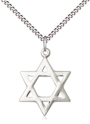 [1210SS/18S] Sterling Silver Star of David Pendant on a 18 inch Light Rhodium Light Curb chain