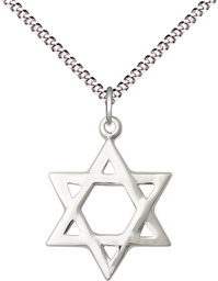 [1210SS/18S] Sterling Silver Star of David Pendant on a 18 inch Light Rhodium Light Curb chain