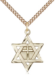 [1210YGF/24GF] 14kt Gold Filled Star of David w/ Cross Pendant on a 24 inch Gold Filled Heavy Curb chain