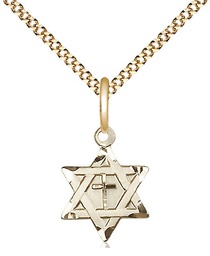 [1211YGF/18G] 14kt Gold Filled Star of David w/ Cross Pendant on a 18 inch Gold Plate Light Curb chain