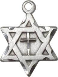 [1211YSS] Sterling Silver Star of David w/ Cross Medal