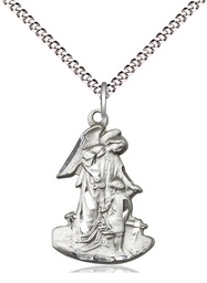 [1251SS/18S] Sterling Silver Guardian Angel Pendant on a 18 inch Light Rhodium Light Curb chain