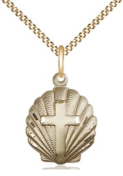 [1252GF/18G] 14kt Gold Filled Cross Pendant on a 18 inch Gold Plate Light Curb chain
