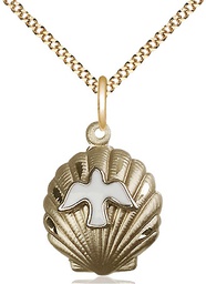 [1259GF/18G] 14kt Gold Filled Shell / Holy Spirit Pendant on a 18 inch Gold Plate Light Curb chain