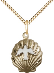 [1259GF/18G] 14kt Gold Filled Shell / Holy Spirit Pendant on a 18 inch Gold Plate Light Curb chain