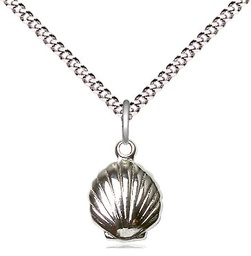 [1260SS/18S] Sterling Silver Shell Pendant on a 18 inch Light Rhodium Light Curb chain