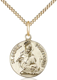 [1363GF/18G] 14kt Gold Filled Saint Gabriel of the Blessed Virgin Pendant on a 18 inch Gold Plate Light Curb chain