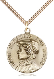 [1463GF/24GF] 14kt Gold Filled Saint Elizabeth Ann Seton Pendant on a 24 inch Gold Filled Heavy Curb chain