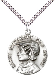 [1463SS/24SS] Sterling Silver Saint Elizabeth Ann Seton Pendant on a 24 inch Sterling Silver Heavy Curb chain