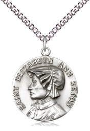 [1463SS/24SS] Sterling Silver Saint Elizabeth Ann Seton Pendant on a 24 inch Sterling Silver Heavy Curb chain