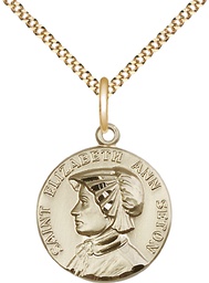 [1464GF/18G] 14kt Gold Filled Saint Elizabeth Ann Seton Pendant on a 18 inch Gold Plate Light Curb chain