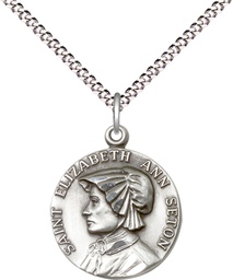 [1464SS/18S] Sterling Silver Saint Elizabeth Ann Seton Pendant on a 18 inch Light Rhodium Light Curb chain