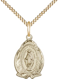 [1481MGF/18G] 14kt Gold Filled Miraculous Pendant on a 18 inch Gold Plate Light Curb chain