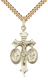 [1485GF/24G] 14kt Gold Filled Jesus, Mary &amp; Joseph Pendant on a 24 inch Gold Plate Heavy Curb chain