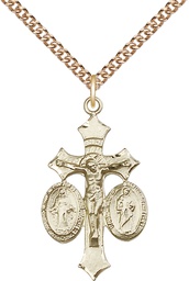 [1485GF/24GF] 14kt Gold Filled Jesus, Mary &amp; Joseph Pendant on a 24 inch Gold Filled Heavy Curb chain
