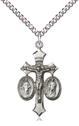 [1485SS/24SS] Sterling Silver Jesus, Mary &amp; Joseph Pendant on a 24 inch Sterling Silver Heavy Curb chain