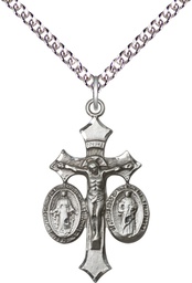 [1485SS/24SS] Sterling Silver Jesus, Mary &amp; Joseph Pendant on a 24 inch Sterling Silver Heavy Curb chain