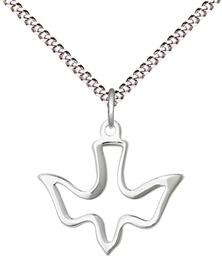 [1510SS/18S] Sterling Silver Holy Spirit Pendant on a 18 inch Light Rhodium Light Curb chain