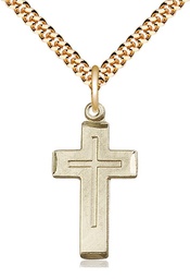 [1529GF/24G] 14kt Gold Filled Cross Pendant on a 24 inch Gold Plate Heavy Curb chain