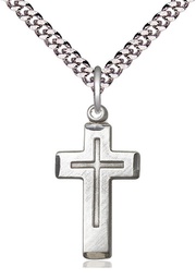 [1529SS/24S] Sterling Silver Cross Pendant on a 24 inch Light Rhodium Heavy Curb chain