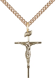 [1535GF/24GF] 14kt Gold Filled Crucifix Pendant on a 24 inch Gold Filled Heavy Curb chain