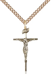 [1535GF/24GF] 14kt Gold Filled Crucifix Pendant on a 24 inch Gold Filled Heavy Curb chain