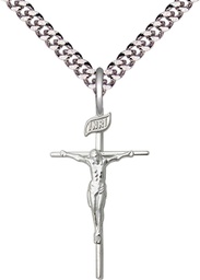 [1535SS/24S] Sterling Silver Crucifix Pendant on a 24 inch Light Rhodium Heavy Curb chain