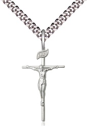 [1535SS/24S] Sterling Silver Crucifix Pendant on a 24 inch Light Rhodium Heavy Curb chain