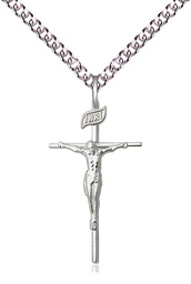 [1535SS/24SS] Sterling Silver Crucifix Pendant on a 24 inch Sterling Silver Heavy Curb chain