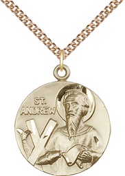 [1552GF/24GF] 14kt Gold Filled Saint Andrew Pendant on a 24 inch Gold Filled Heavy Curb chain