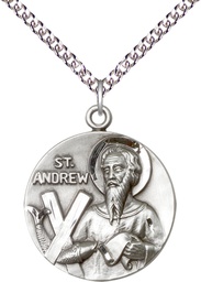 [1552SS/24SS] Sterling Silver Saint Andrew Pendant on a 24 inch Sterling Silver Heavy Curb chain