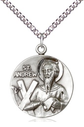 [1552SS/24SS] Sterling Silver Saint Andrew Pendant on a 24 inch Sterling Silver Heavy Curb chain
