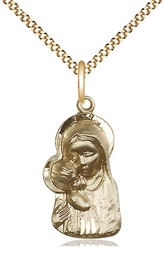 [1612GF/18G] 14kt Gold Filled Madonna &amp; Child Pendant on a 18 inch Gold Plate Light Curb chain