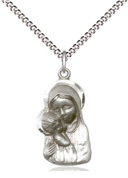 [1612SS/18S] Sterling Silver Madonna &amp; Child Pendant on a 18 inch Light Rhodium Light Curb chain