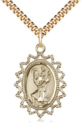 [1619CGF/24G] 14kt Gold Filled Saint Christopher Pendant on a 24 inch Gold Plate Heavy Curb chain