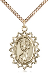 [1619CGF/24GF] 14kt Gold Filled Saint Christopher Pendant on a 24 inch Gold Filled Heavy Curb chain