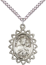 [1619CZSS/24SS] Sterling Silver Our Lady of Czestochowa Pendant on a 24 inch Sterling Silver Heavy Curb chain