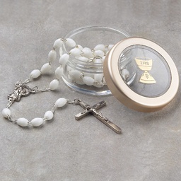 [7654/WH] Communion White Rosary &amp; Box