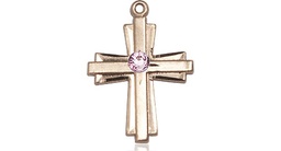 [0675YGF-STN6] 14kt Gold Filled Cross Medal with a 3mm Light Amethyst Swarovski stone